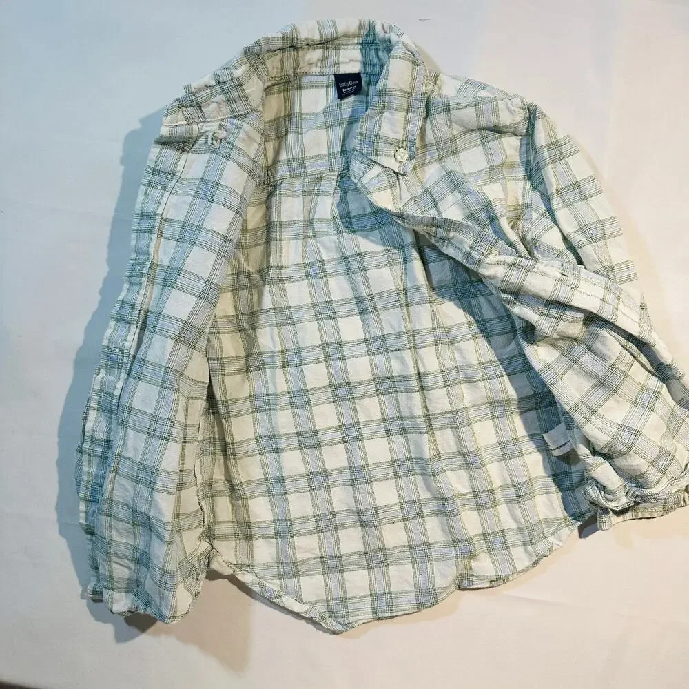 Baby Gap 100% Green Plaid Flannel Button Down Long Sleeve Top Sz 4